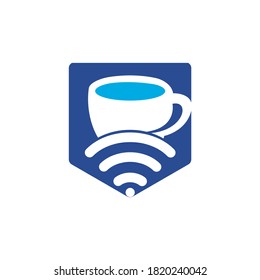 Coffee cup with WiFi vector icon logo. Creative logo design template for cafe or restaurant.	