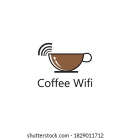 Coffee cup with WiFi vector icon logo. Creative logo design template for cafe or restaurant.
