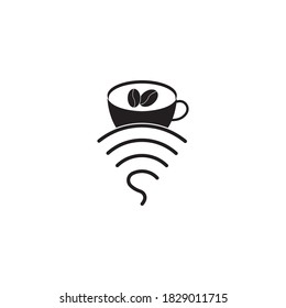 Coffee cup with WiFi vector icon logo. Creative logo design template for cafe or restaurant.

