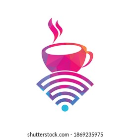 Coffee cup with WiFi vector icon logo. Creative logo design template for cafe or restaurant.