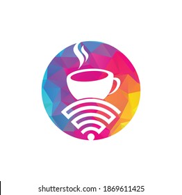 Coffee cup with WiFi vector icon logo. Creative logo design template for cafe or restaurant.