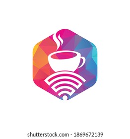 Coffee cup with WiFi vector icon logo. Creative logo design template for cafe or restaurant.