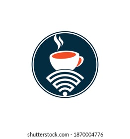 taza de café con el logotipo del icono del vector WiFi. Plantilla de diseño de logotipo creativo para café o restaurante.