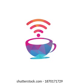 taza de café con el logotipo del icono del vector WiFi. Plantilla de diseño de logotipo creativo para café o restaurante.