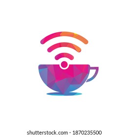 Coffee cup with WiFi vector icon logo. Creative logo design template for cafe or restaurant.