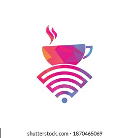 Coffee cup with WiFi vector icon logo. Creative logo design template for cafe or restaurant.