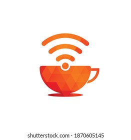 Coffee cup with WiFi vector icon logo. Creative logo design template for cafe or restaurant.