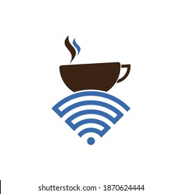 Coffee cup with WiFi vector icon logo. Creative logo design template for cafe or restaurant.