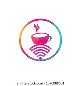 Coffee cup with WiFi vector icon logo. Creative logo design template for cafe or restaurant.