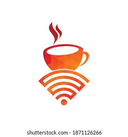 Coffee cup with WiFi vector icon logo. Creative logo design template for cafe or restaurant.