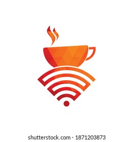 Coffee cup with WiFi vector icon logo. Creative logo design template for cafe or restaurant.