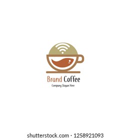 coffee cup wifi vector logo design template. Vector coffee shop labels.Minimalistic vector 