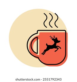 A coffee cup .with Jumping Deer .Art and Illustrator  .winter artwork .vector design .