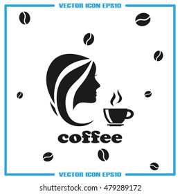 coffee cup woman icon vector