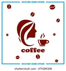 coffee cup woman icon vector