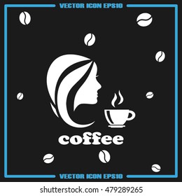 coffee cup woman icon vector