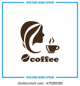 coffee cup woman icon vector