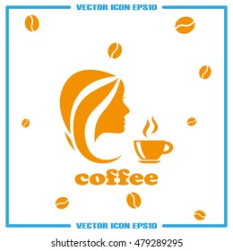 coffee cup woman icon vector