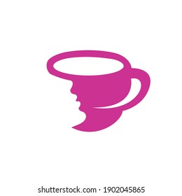 Coffee cup with women face logo vector. Coffee shop logo design.	