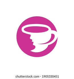 Coffee cup with women face logo vector. Coffee shop logo design.	