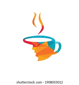 Coffee cup with women face logo vector. Coffee shop logo design.	