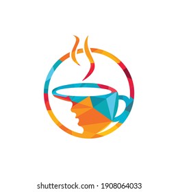 Coffee cup with women face logo vector. Coffee shop logo design.	