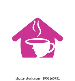 Coffee cup with women face logo vector. Coffee shop logo design.	