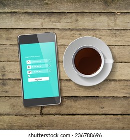 Coffee Cup with wooden table Vector Illustration eps 10