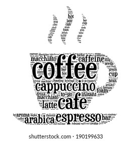 Coffee cup word cloud concept in vector