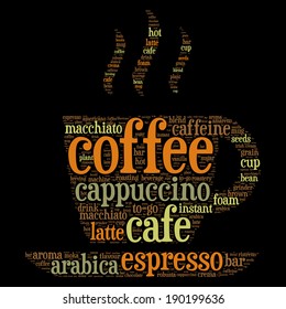 Coffee cup word cloud concept in vector