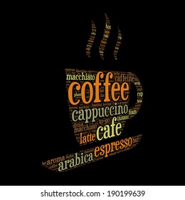 Coffee cup word cloud concept in vector