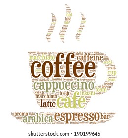 Coffee cup word cloud concept in vector