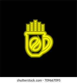 Coffee cup yellow glowing neon ui ux icon. Glowing sign logo vector