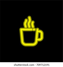 Coffee cup yellow glowing neon ui ux icon. Glowing sign logo vector