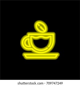 Coffee cup yellow glowing neon ui ux icon. Glowing sign logo vector