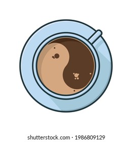 Copa Coffee con la forma de yin-yang de crema top view aislada ilustración vectorial para el Día del Café el 1 de octubre.