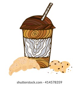 Coffee and cupcake. Breakfast, snack, lunch. Healthy food concept. Vector illustration. Hand drawn