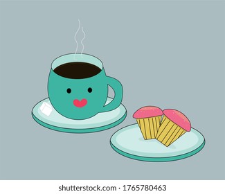 diseño vector de amistad de café y bizcocho