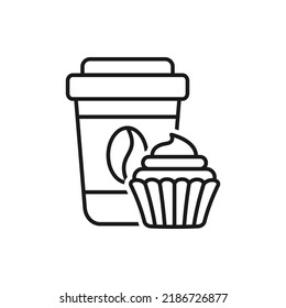 Coffee and cupcake icon line style isolated on white background. Vector illustration