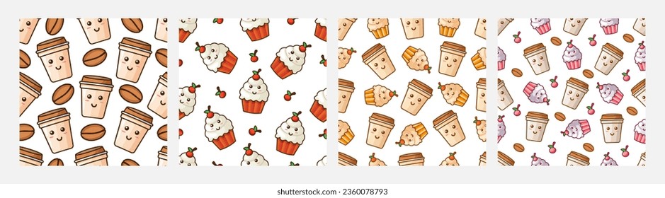 Coffee and cupcake seamless pattern vector design, design can be for t-shirts, wrapping paper, printing needs