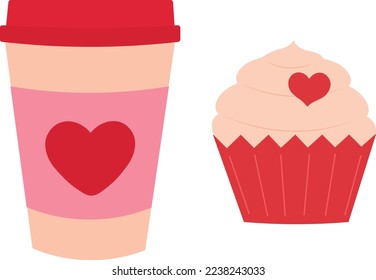 Coffee and cupcake Valentines day vector illustration
