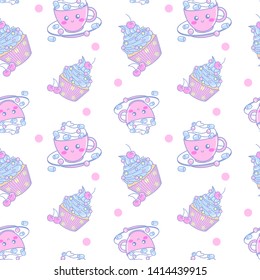 
coffee cupcakes cute seamless pattern