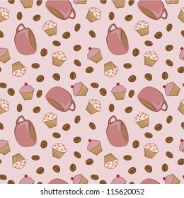 Coffee and cupcakes vector seamless pattern