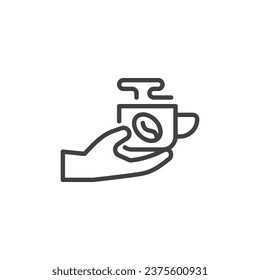 Coffee cupping line icon. linear style sign for mobile concept and web design. Hand with hot coffee cup outline vector icon. Symbol, logo illustration. Vector graphics