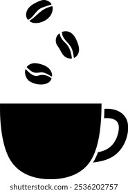 Coffee cups and coffee beans silhouette