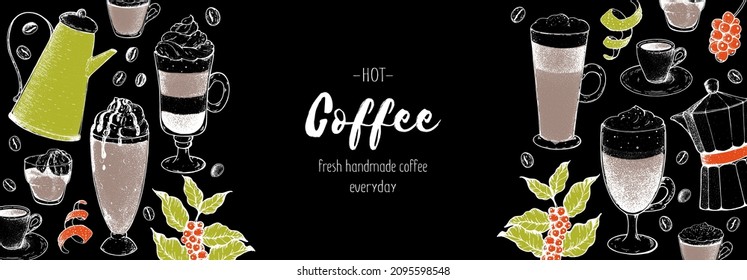 Café, frijol e ilustración de un árbol de café. Diseño de época para la cafetería. Ilustración vectorial grabada.