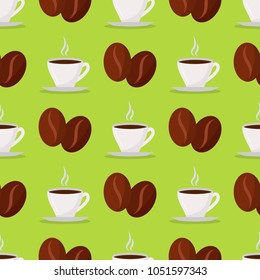 Coffee cups beans vector drink seamless pattern background food design restaurant, cafe menu and shop element illustration.