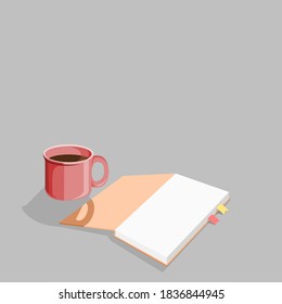Café y libros colocados   vector.