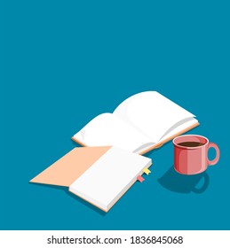 Kaffeetassen und Bücher   Vektor.