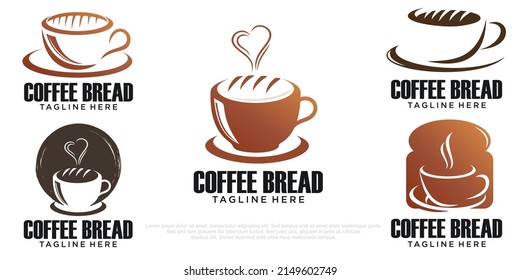 coffee cups and bread icon set logo design vector